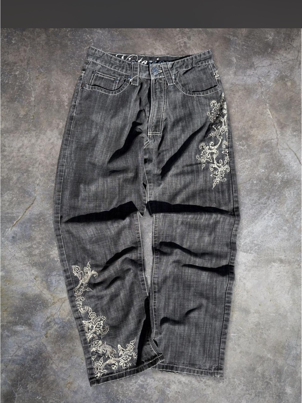 Victorious y2k Charcoal Gray Embroidered Jeans